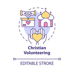 Christian volunteering concept icon. Community service. Modern Christianity abstract idea thin line illustration. Isolated outline drawing. Editable stroke. Arial, Myriad Pro-Bold fonts used