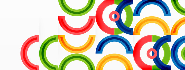 Circles are arranged in a grid pattern abstract background and feature a range of different colors, including shades of various colors. Template for wallpaper, banner, presentation, background