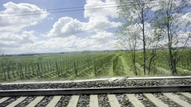 View of the Italian Countryside - train Ride from Bologna to Rimini - 4k footage