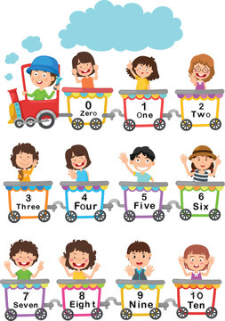 illustration cartoon of happy preschool kids with counting hand.finger number