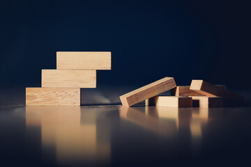 Wooden blocks. Failure business concept. background for text