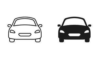 Car Line and Silhouette Black Icon Set. Classic Automotive Pictogram. Auto Vehicle Transport Outline and Solid Symbol Collection on White Background. Automobile Sign. Isolated Vector Illustration