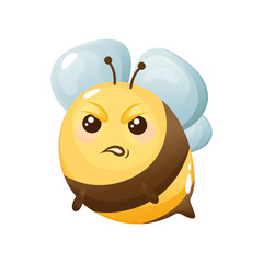 Obraz premium Vector funny angry bee. Summer illustration for children. Cartoon character.