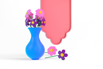 Flower Vase and Frame Front Side In White Background