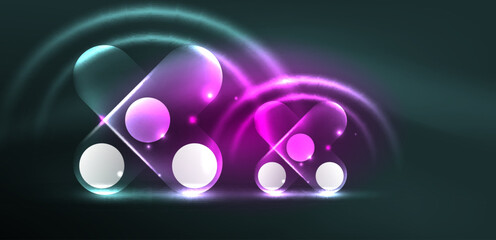 Abstract glowing neon light techno circles background