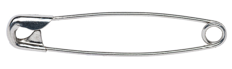 Single metal silver safety pin isolated on transparent background
