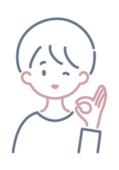 ウィンクでOKサインをしている人物のシンプルなイラスト