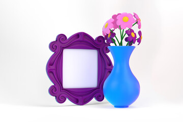 Flower Vase and Frame Left Side In White Background