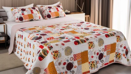 a beautiful bedspread on the bed with pillows