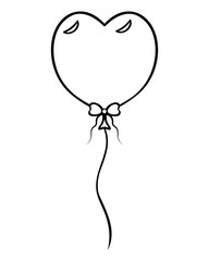 Balloon in the shape of a heart. Sketch. The foil ball is tied with a bow. Doodle style. Vector illustration. Coloring book. Nice decoration for the holiday. Outline on isolated background. 