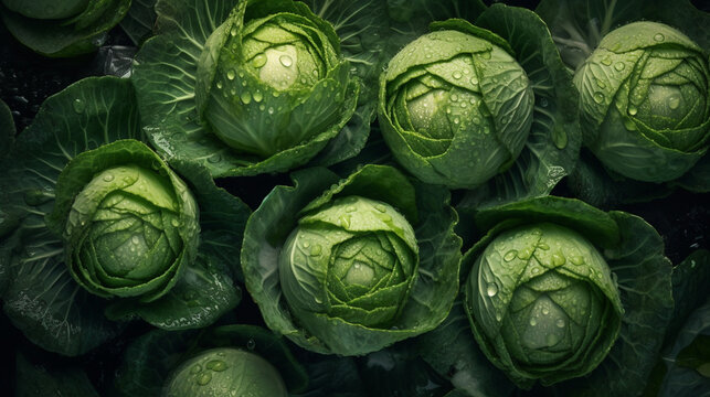 Fresh Cabbage seamless background visible drops of water generative AI