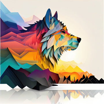 paper style wolf portrait Generative AI