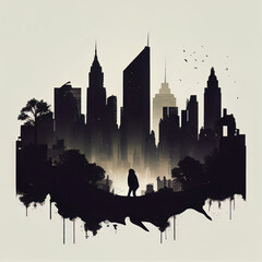 Fototapeta premium silhouette of a man on the background of the city Generative AI