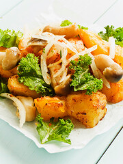 Baked potatoes with mushrooms