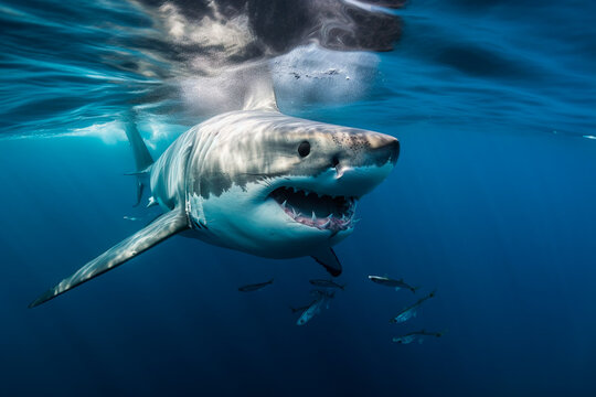 Great white shark with its mouth open