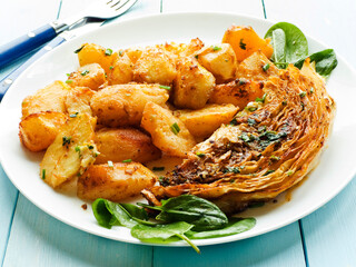 Baked potatoes with cabbage