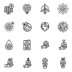 Earth Day Ecology and Environment Icon set. Nature Renewable Energy Icons. Eco Friendly Outline Vector Icon Sign
