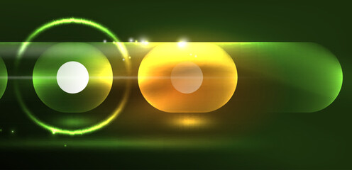 Abstract glowing neon light techno circles background