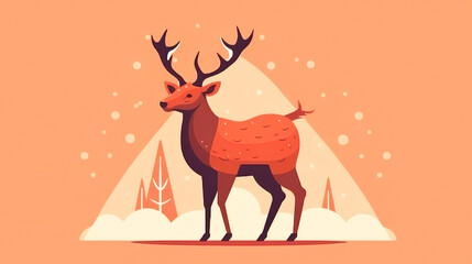 Illustration with Christmas deer, winter concept, generative AI.
