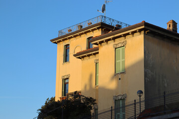 Close up medieval house in the historic centre of the Bergamo city, Italy.
