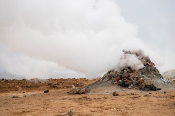 Myvatn Geothermal area with volcanoes in the back.