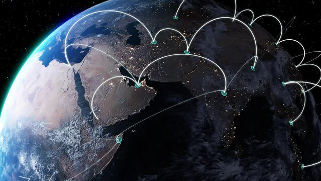 Global business concept of connections and information transfer in the world from shanghai,china