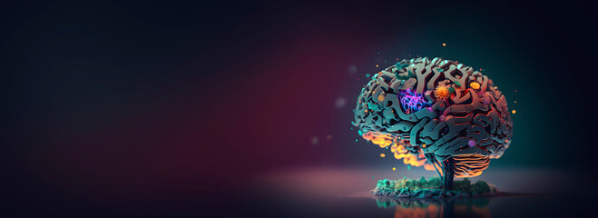 Creative AI brain. Artificial intelligence development concept. Banner image. AI generated