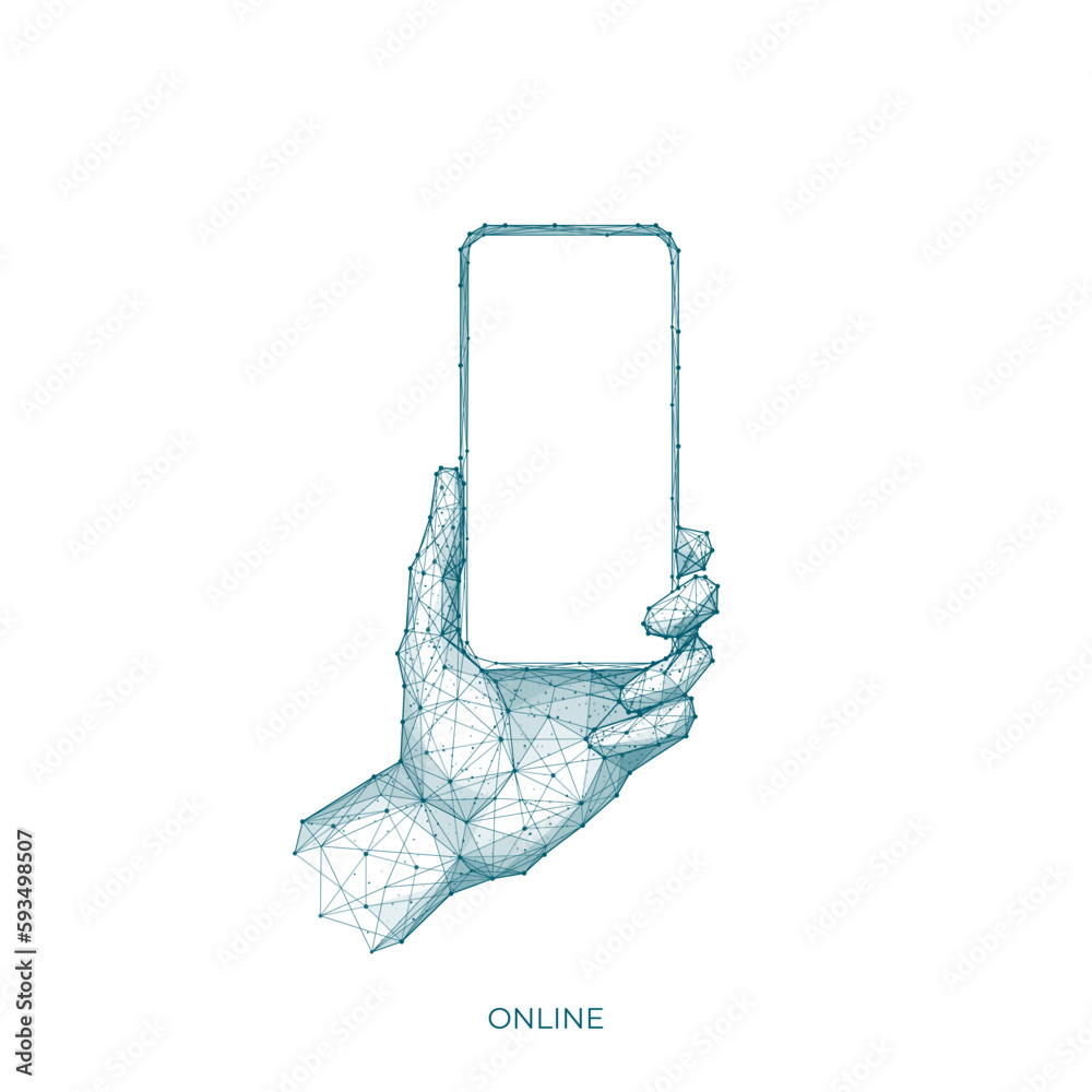 Leinwandbilder abstract polygonal hand holding new smartphone. isolated modern smartphone with blank screen in hand