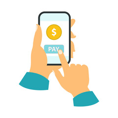 Smartphone with pay button. flat style