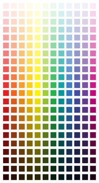 Color spectrum from light to dark, Color saturatuon squares. Color palette isolated on white background.