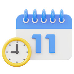 3d rendering blue calendar yellow alarm clock icon planning event isolated on transparent background