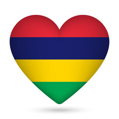 Mauritius flag in heart shape. Vector illustration.