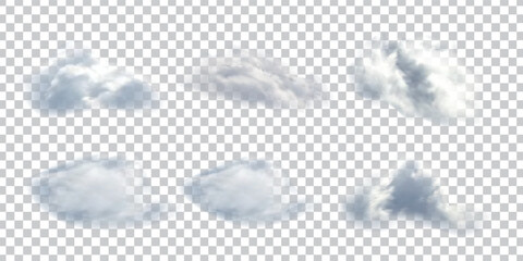 Realistic isolated cloud on transparent background. Vector set of realistic isolated fluffy cloud. Illustration of different types of cirrus and cumulus clouds. Vector. - obrazy, fototapety, plakaty