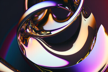 Close up of metal object with purple and yellow design on it. Generative AI.