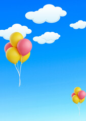 Fototapeta na wymiar background illustration bright sky colorful balloons and clouds