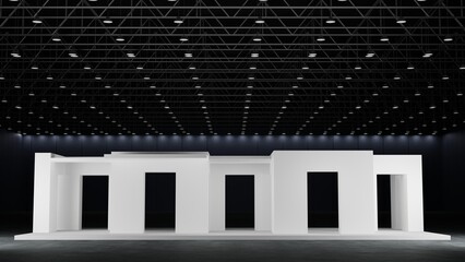 White mockup template design booth exhibition stand display for event trade fair show in exhibition hall, 3D rendering.