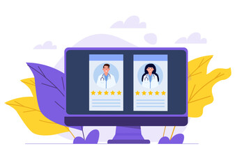 Online doctor reviews, Choose doctor for consultation concept. Vector illustration.