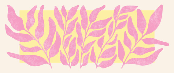 Matisse art background vector. Abstract natural hand drawn pattern design with flowers, leaves, branches. Simple contemporary style illustrated Design for fabric, print, cover, banner, wallpaper.