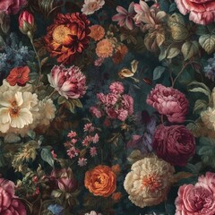 Beautiful elegant flower seamless pattern, created with generative AI
