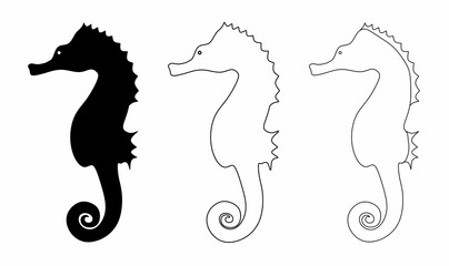 outline silhouette seahorse icon set isolated on white background