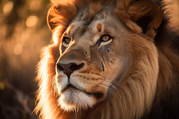 Close-up of a male lion basking in the sun