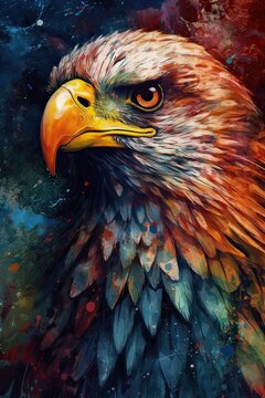 Portrait of an eagle. White-tailed eagle, sea eagle. Bird of prey, Aquarelle, watercolor illustration. Generative Ai.