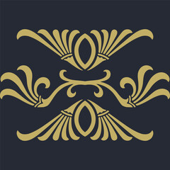 A gold design and a black background.
