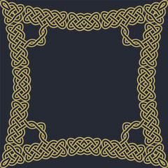 Square frame with gold and black lines on a dark background.