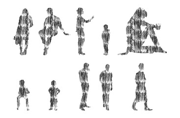 Fototapeta na wymiar Vector silhouettes, Outline silhouettes of people, Contour drawing, people silhouette, Icon Set Isolated, Silhouette of sitting people, Architectural set 