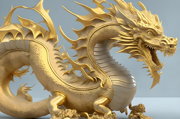Golden dragon on a golden background, monochrome, many details, made by Ai