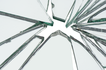 Broken pieces glass mirror isolated on white background