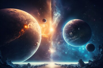 Obraz na płótnie Canvas Stunning Universe Scene with Planets, Stars, and Galaxies in Outer Space, Showcasing the Beauty of Space Exploration. Elements Provided by NASA, Generative Ai