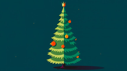 Festive illustration with a Christmas tree decorated with balls. generative AI.