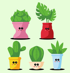 Set Collection Cute Cartoon Plant
